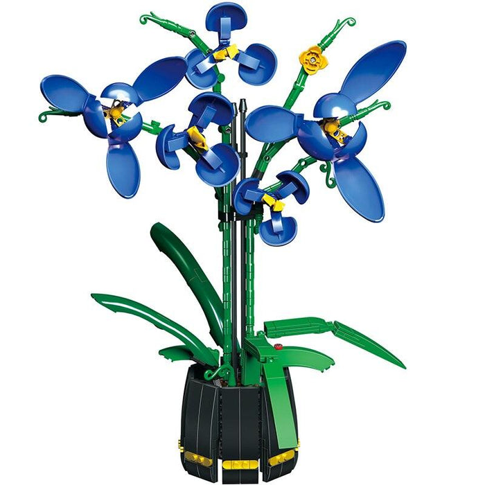 Romantic Bouquet Flowers Blue Phalaenopsis Potted Plants Building Blocks
