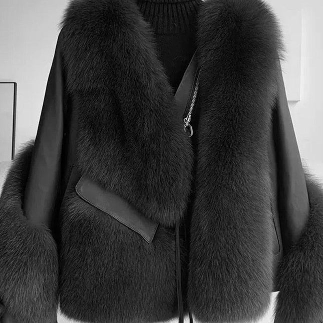 Opulent Fox Fur and Leather Luxe Winter Coat