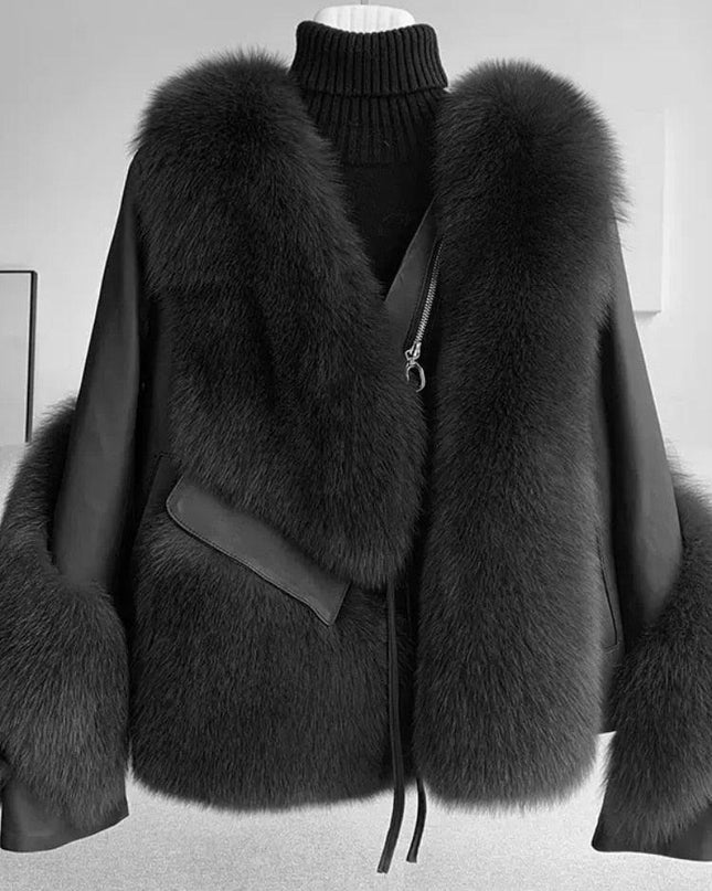 Opulent Fox Fur and Leather Luxe Winter Coat