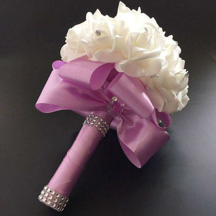 Glamorous Rhinestone-Embellished Silk Rose Wedding Bouquet