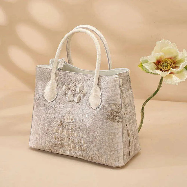 Elegant White Crocodile Leather Tote - Luxurious Handbag with Ample Space for Women