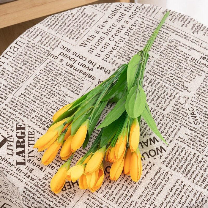Sunny Yellow Tulip Silk Flower Bouquet - 21 Realistic Artificial Blooms for Elegant Home Decor