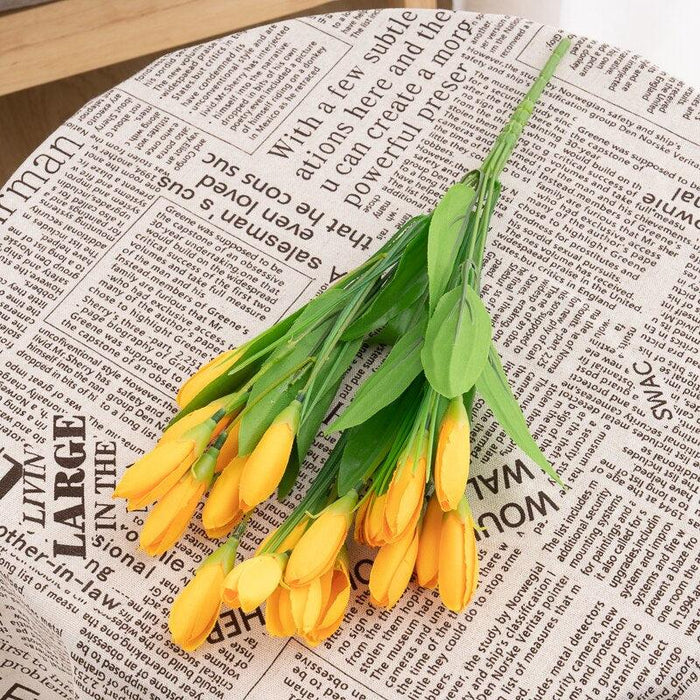 Heads Beautiful Yellow Mini Artificial Tulip Flowers Silk Bouquet