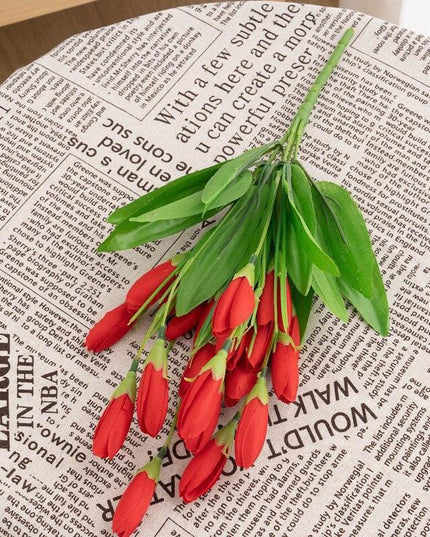 Lively Crimson Mini Tulip Faux Flower Bouquet - Quick Shipping Included