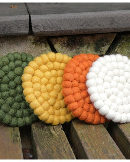 Elegant Round Wool Felt Coasters - Stylish Surface Protection Set