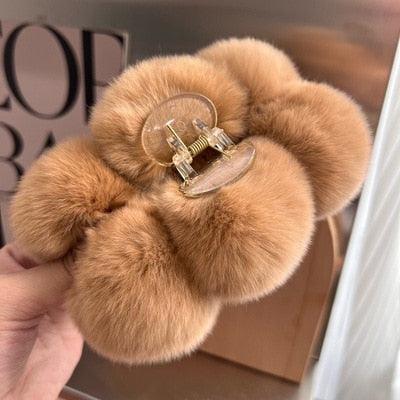 Luxe Rabbit Fur Shark Clip - Chic Hair Claw Accessory