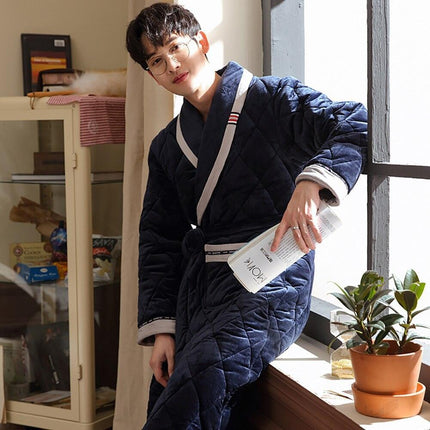 Men's Luxury Terry Plaid Winter Robe - Botanica Collection