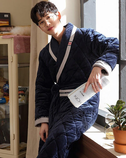 Men's Luxury Terry Plaid Winter Robe - Botanica Collection