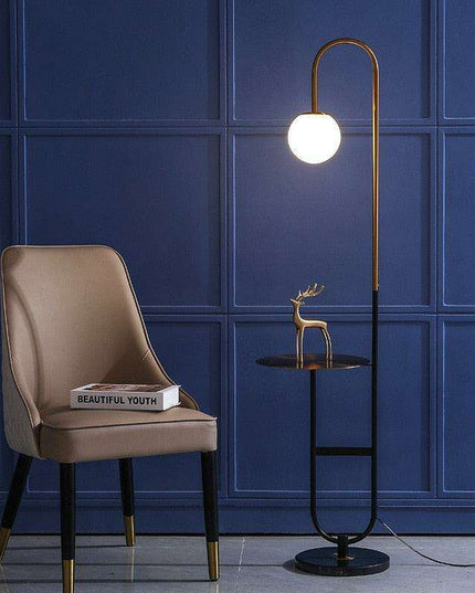 Nordic-Inspired LED Floor Lamp with Built-In Round Table for Modern Interiors