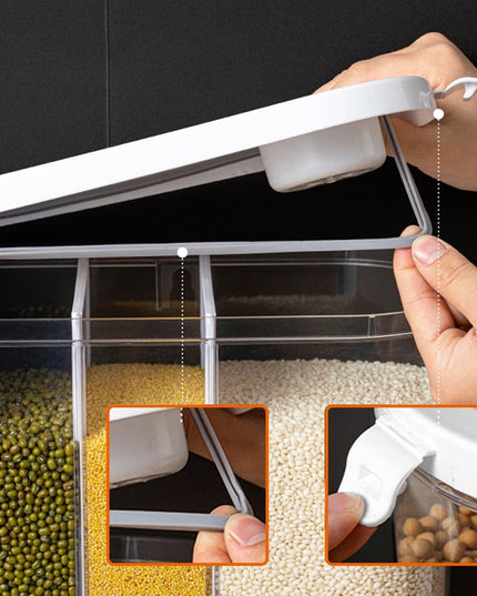 Sleek Wall-Mounted 5-Grid Rice Dispenser - 12L Capacity in Elegant White