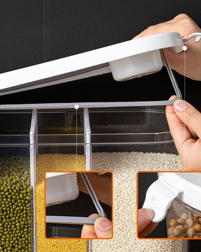 Sleek Wall-Mounted 5-Grid Rice Dispenser - 12L Capacity in Elegant White