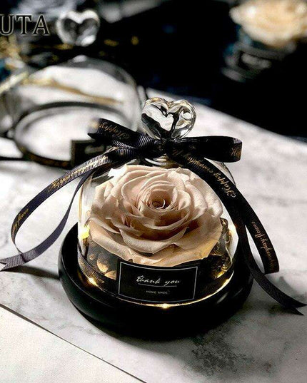 Eternal Romance - Glass Enchantment with Preserved Roses and LED Lights