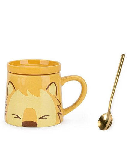 Adorable Cat-Inspired Ceramic Mug Set with Matching Spoon and Lid