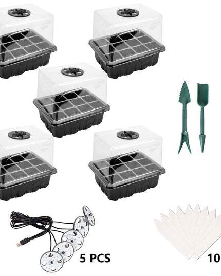 LED Seedling Starter Set with Humidity Control - Complete 5-Tray System for Enhanced Plant Growth