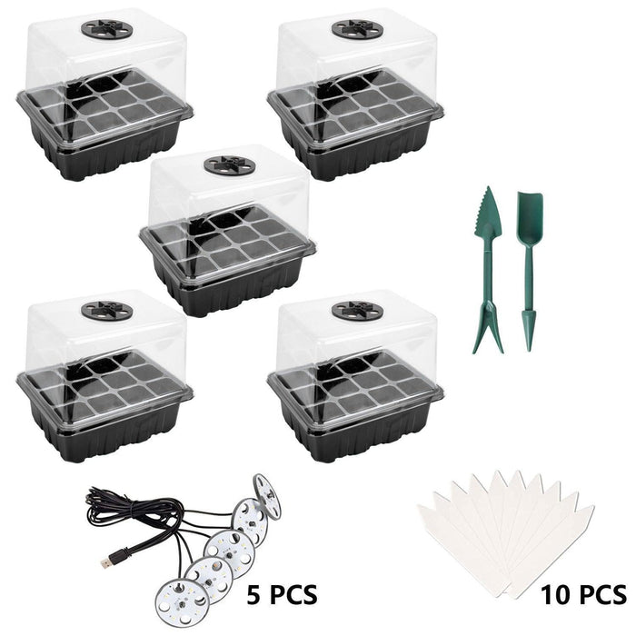 LED Seedling Starter Set with Humidity Control - Complete 5-Tray System for Enhanced Plant Growth