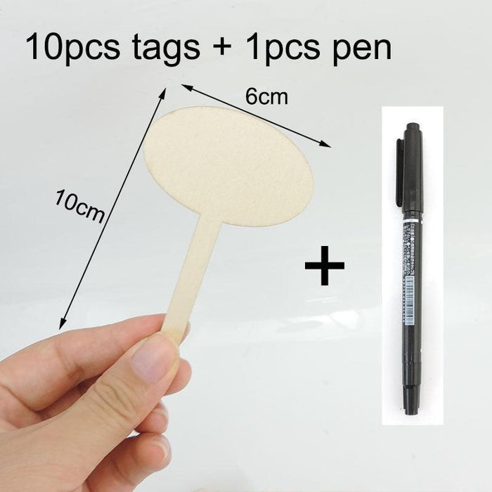 Eco-Friendly Wooden Plant Marker Set - 10 T-Type Labels with Marker Pen