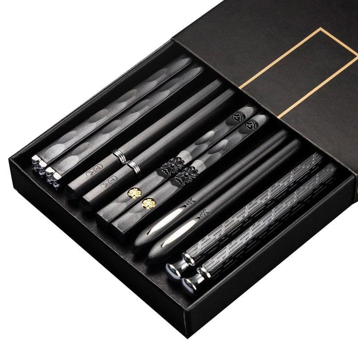 Japanese Non-Slip Chopsticks Set with Elegant Designs - Pack of 5