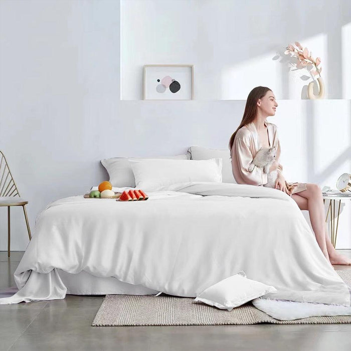 Luxurious White 100% Silk Bedding Set
