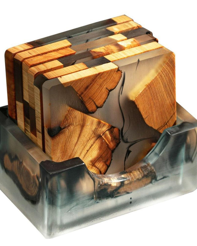 Japanese Elegance Unveiled: Artisan Wooden Tea Coasters Set - 6 Distinct Pieces