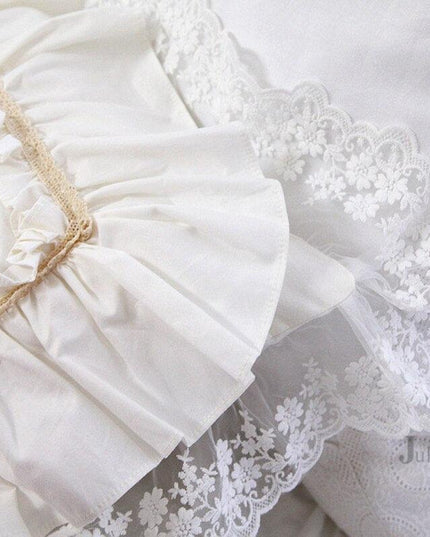 Luxurious Beige Cotton Pillow Sham Set with Stunning Lace Ruffles - Pack of 2