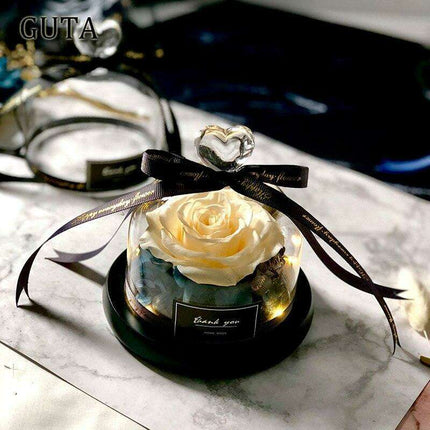 Eternal Romance - Glass Enchantment with Preserved Roses and LED Lights