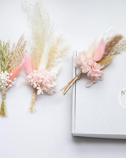 Vibrant Dried Hydrangea and Pampas Grass Set - 6 Colorful Mini Packs