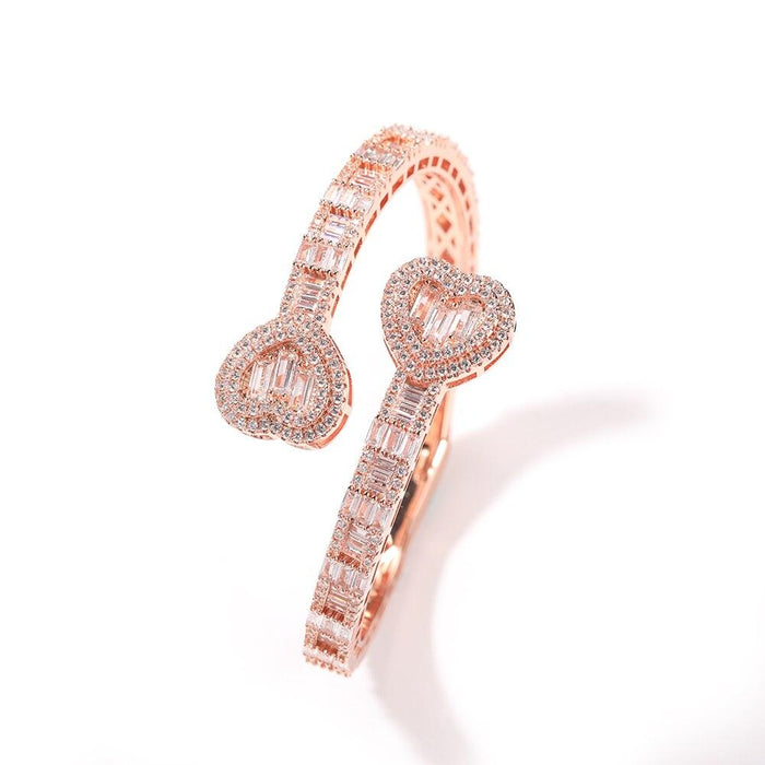 Luxurious Baguette CZ Heart Cuff Bracelet - Gender-Neutral Urban/Rock Jewelry