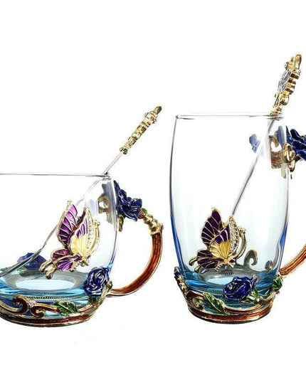 Elegant Blue Rose Enamel Crystal Tea Mug - Perfect for Special Celebrations