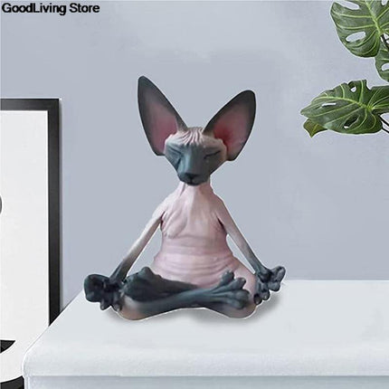 Serene Sphynx Cat Buddha Figurine: Handcrafted Charm for Tranquil Spaces