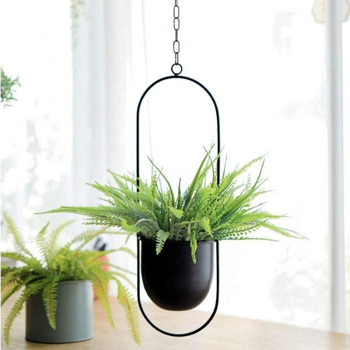 Nordic Inspired Hanging Iron Plant Holder with Swivel Chain