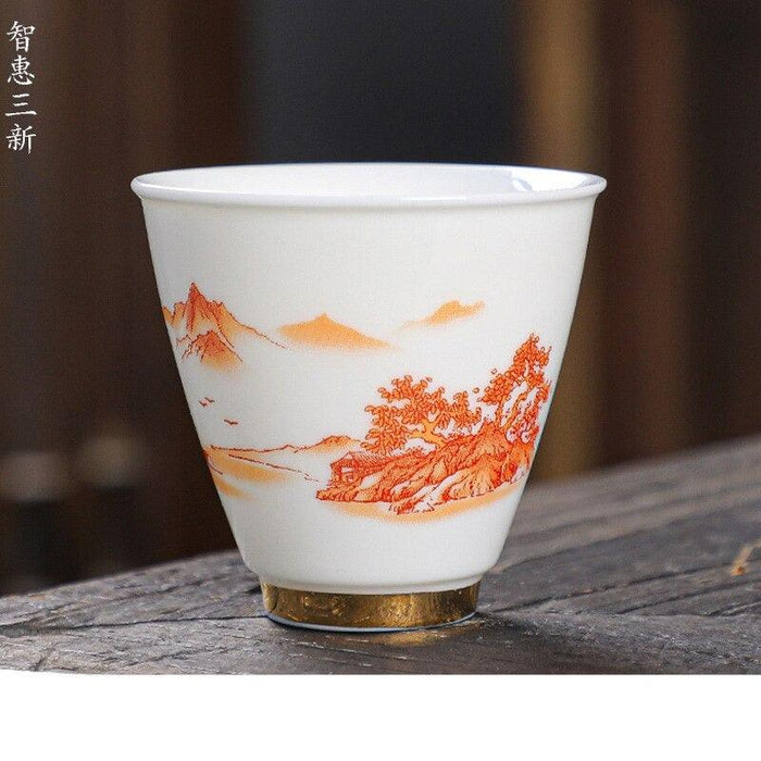 Crane Motif Mutton Fat Jade Tea Cup - Sophisticated and Timeless