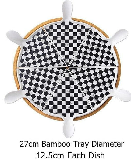 Elegant Stone-Textured Ceramic Cake Serving Set with Bamboo Tray