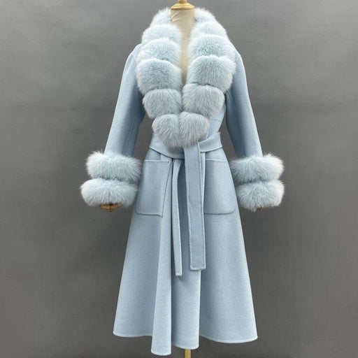 Luxurious Reversible Cashmere Coat with Fox Fur Collar for Women