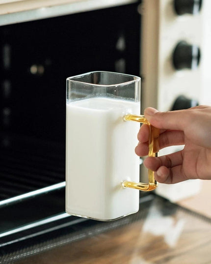 Sophisticated Square Glass Mug Set - 400ml Capacity, Heat-Resistant & Microwave-Safe