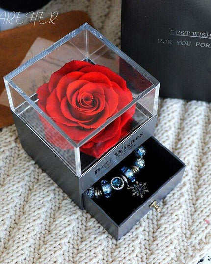 Eternal Romance - Glass Enchantment with Preserved Roses and LED Lights