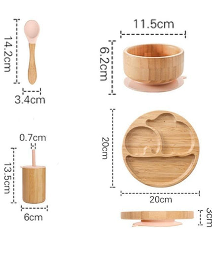 Bamboo Baby Feeding Set with Suction Plates and Rattle Toy - 7-Piece Collection