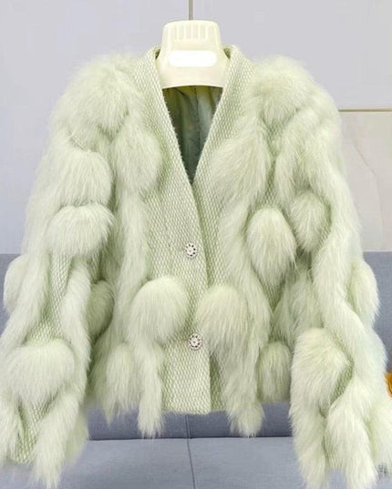 Winter Luxury: White Fox Fur Knit Cardigan