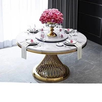 Luxurious Marble Dining Ensemble with Stainless Steel Base - Sophisticated Dining Set for Stylish Spaces