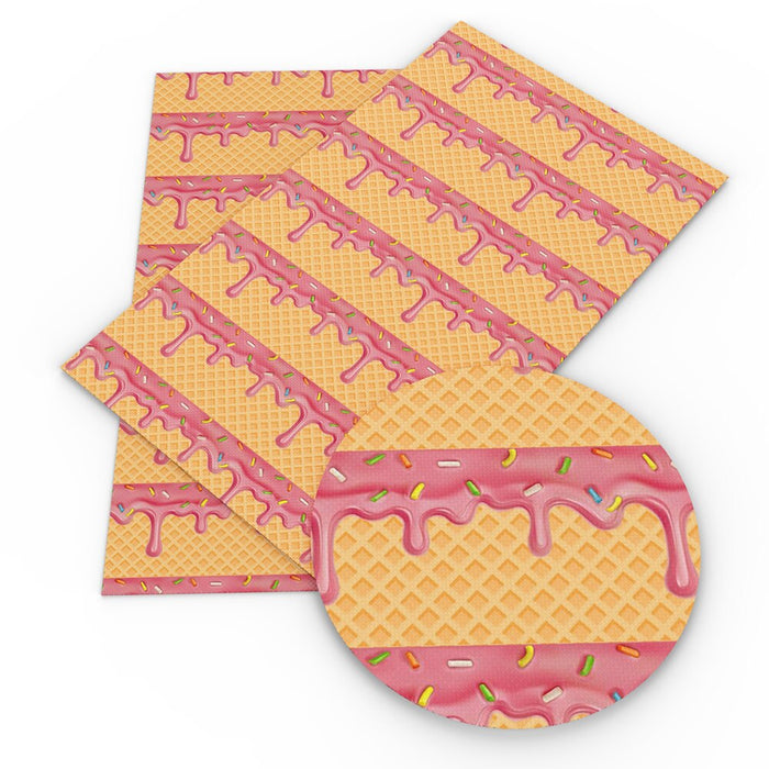 Cake Candy Print Faux Leather Fabric Set for DIY Accessories