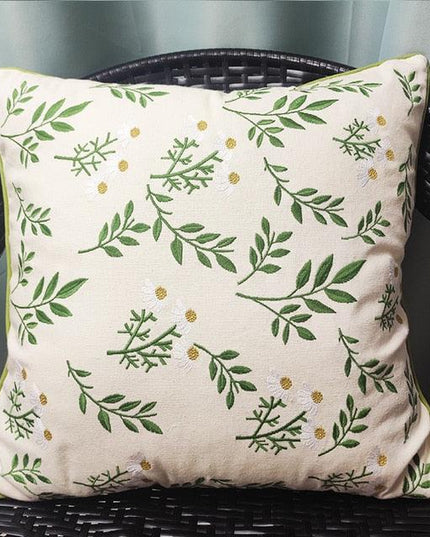 Chic European Garden Floral Embroidered Cotton Cushion Cover - Classic Home Decor Accent