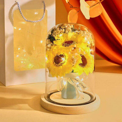 Timeless Elegance: Illuminated Preserved Rose in Glass Dome - A Symbol of Eternal Love