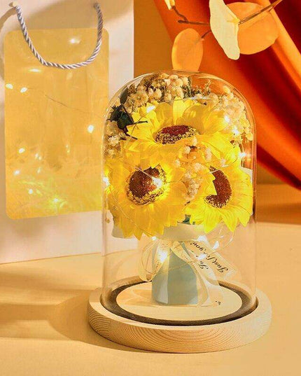 Timeless Elegance: Illuminated Preserved Rose in Glass Dome - A Symbol of Eternal Love