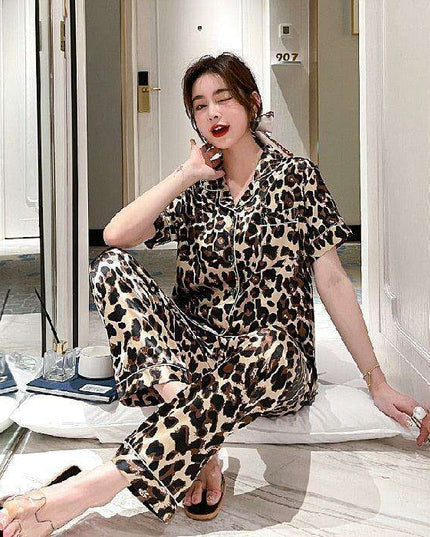 Luxurious Leopard Print Satin Pajama Set for Women - Indulge in Comfort and Style