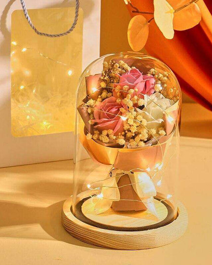 Timeless Elegance: Illuminated Preserved Rose in Glass Dome - A Symbol of Eternal Love