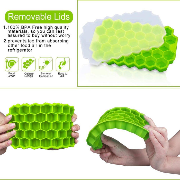 Perfectly Shaped Honeycomb Ice Cube Tray Set with Removable Lids - 37 Cavity Mold for Chilled Beverages