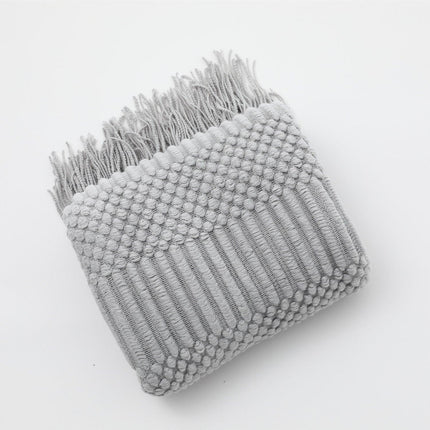 Chic Nordic Knitted Throw Blanket with Stylish Tassels - Essential Cozy Piece for Elegant Interiors