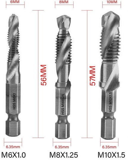 Precision Tap Set with Titanium Coating and Spiral Flute Design for Efficient Tapping and Chamfering