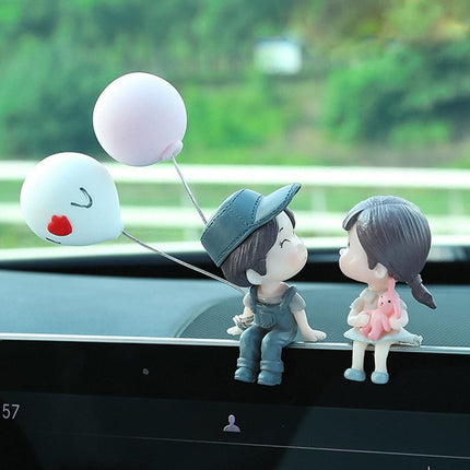 Charming Balloon-Bearing Cartoon Couple Dashboard Decor for Your Vehicle