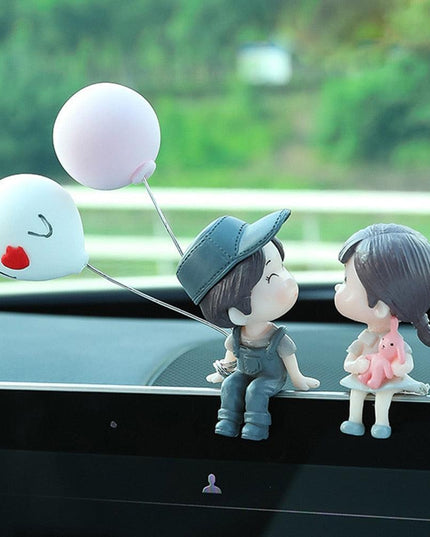 Charming Balloon-Bearing Cartoon Couple Dashboard Decor for Your Vehicle