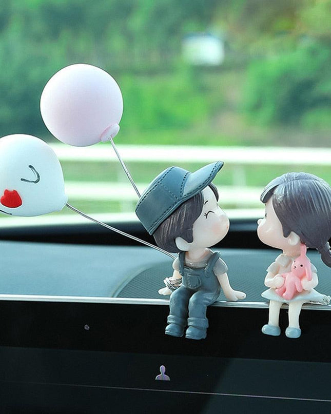 Charming Balloon-Bearing Cartoon Couple Dashboard Decor for Your Vehicle